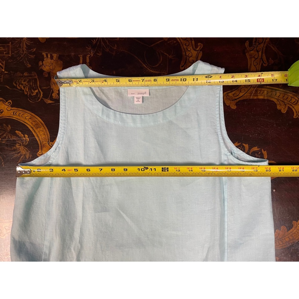 Pure Jill J Jill Petite Blue Linen Sleeveless Tunic Top Pockets Oversized PM - Picture 6 of 11